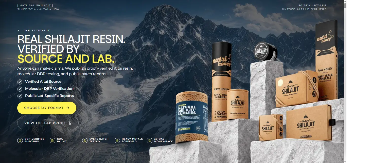 Natural Shilajit Homepage Screenshot