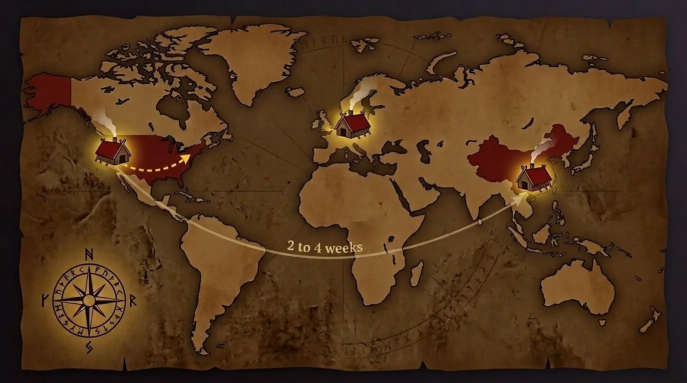 GeekBuying global warehouse map showing US, EU, and China shipping routes with delivery times for US buyers