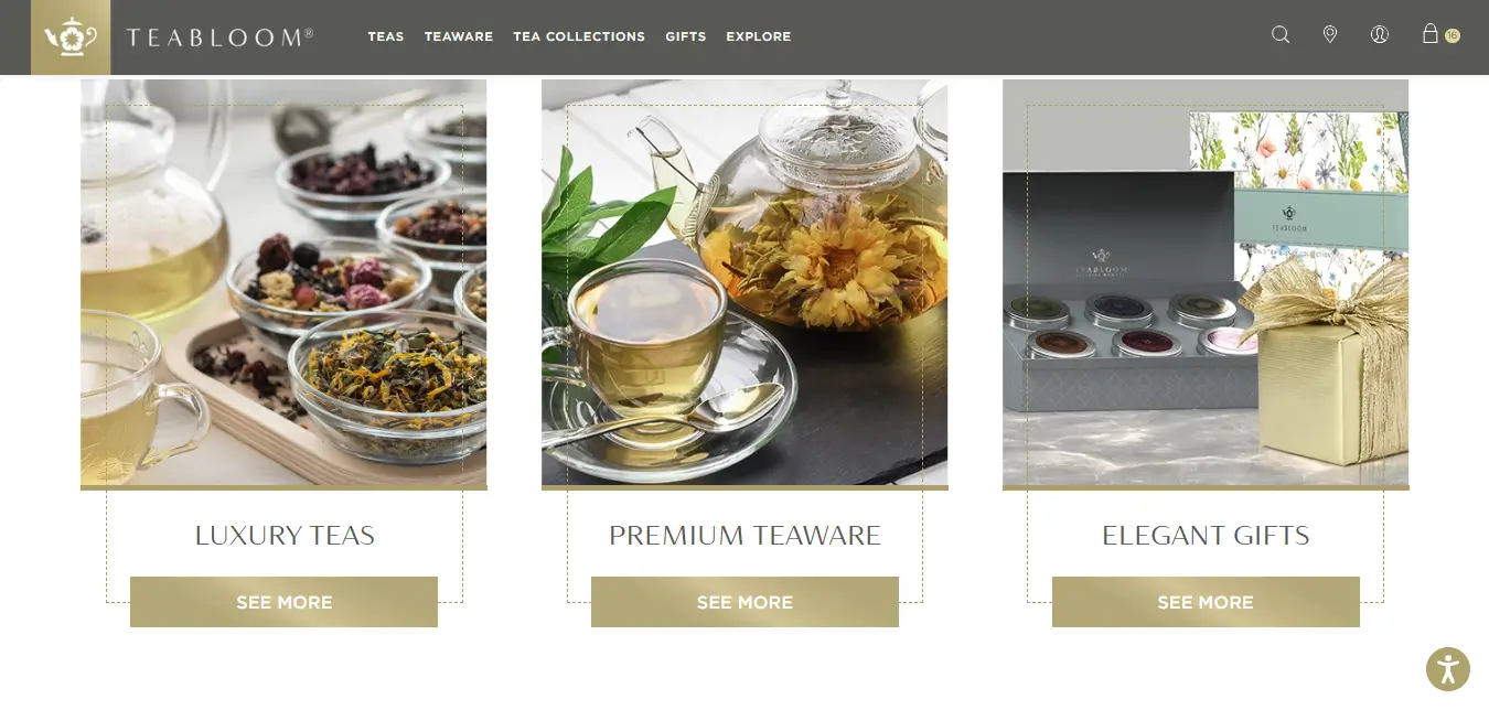 Screenshot from Teabloom homepage