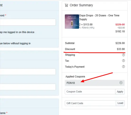  Nootopia checkout screen showing discount code FDN10 applied