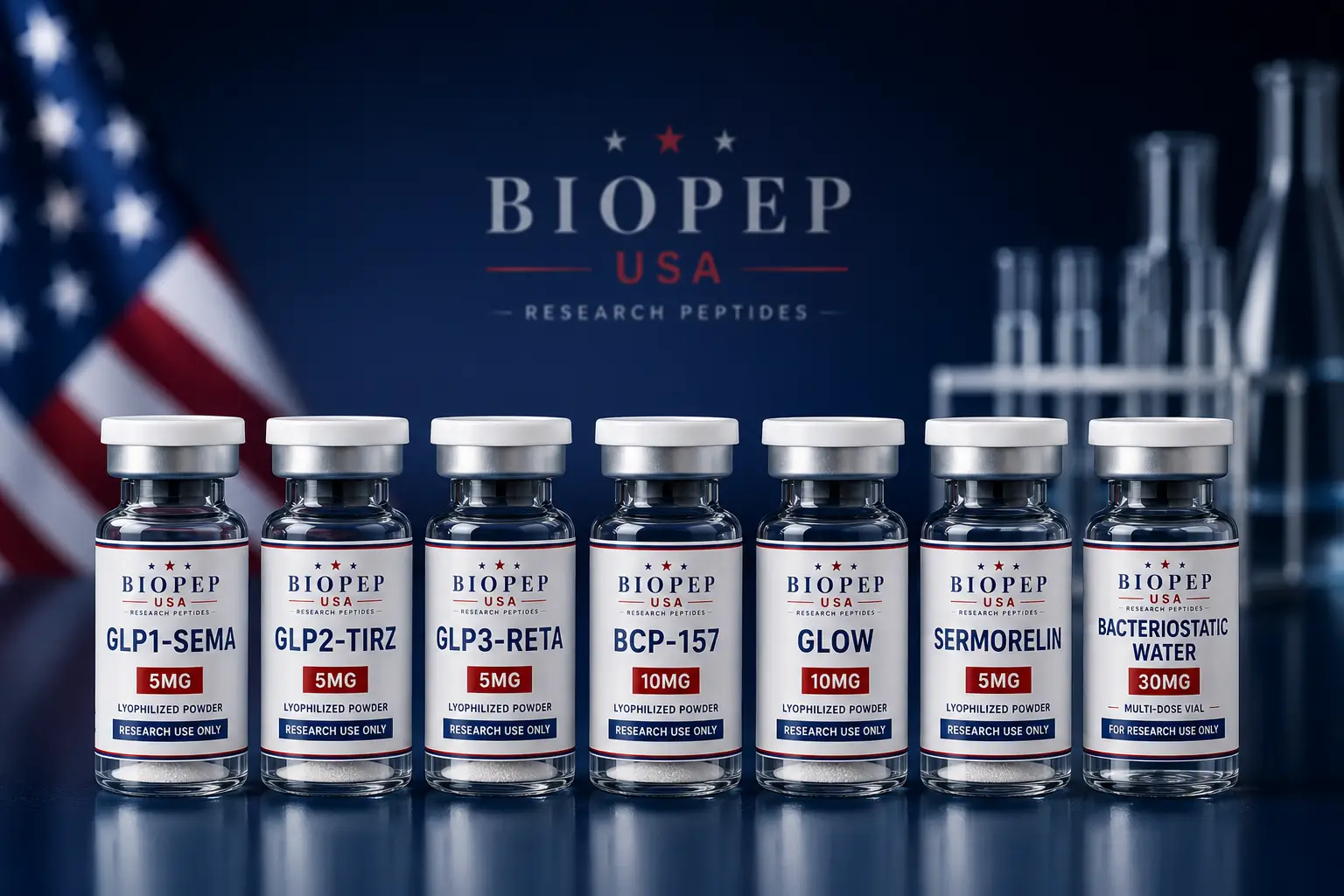 BioPepUSA Hero image showing a range of their peptides.