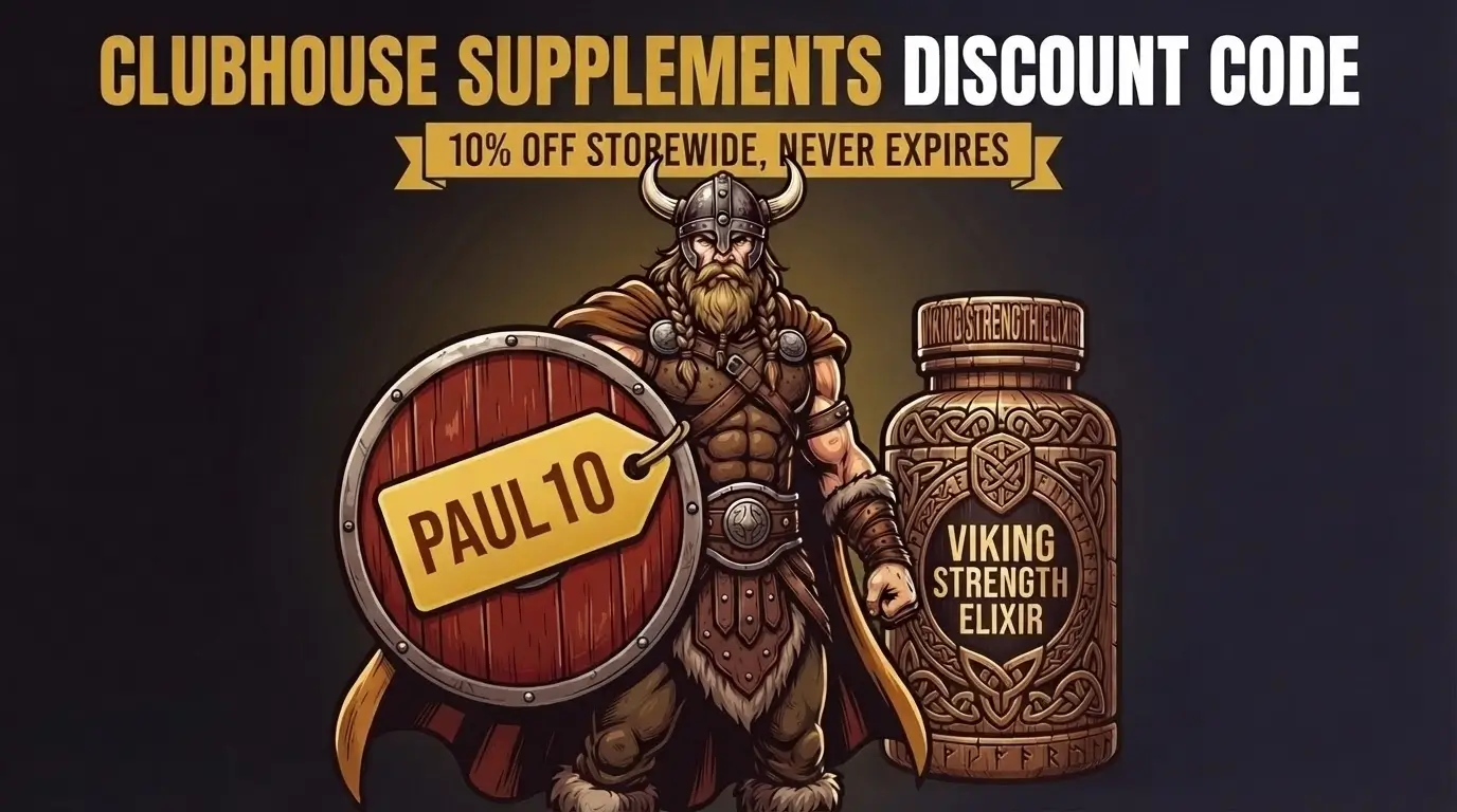 Clubhouse Supplements discount code PAUL10 for 10% off storewide, Viking-style illustration