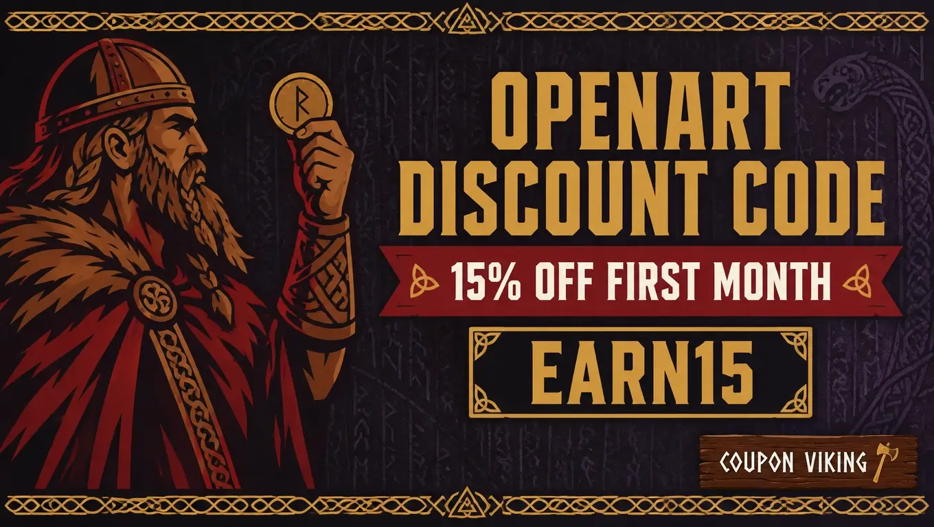 Coupon Viking featured image for the OpenArt discount code EARN15 giving 15 percent off the first month