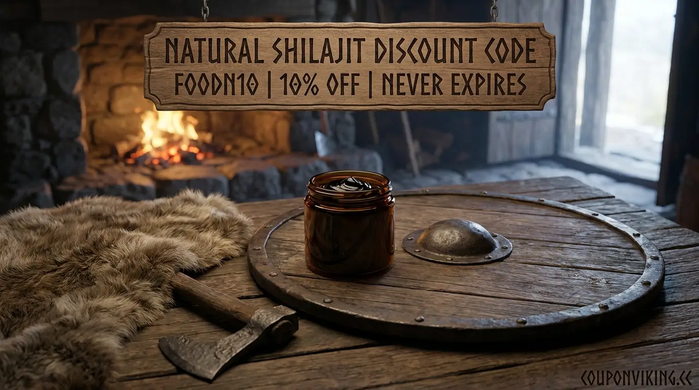 Natural Shilajit discount code FOODN10 for 10% off carved on a Viking shield